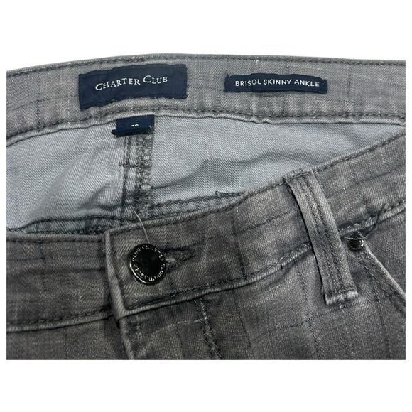 Charter Club Bristol Skinny Ankle Jeans Grey Plaid Pattern Size 16 - Picture 3 of 6